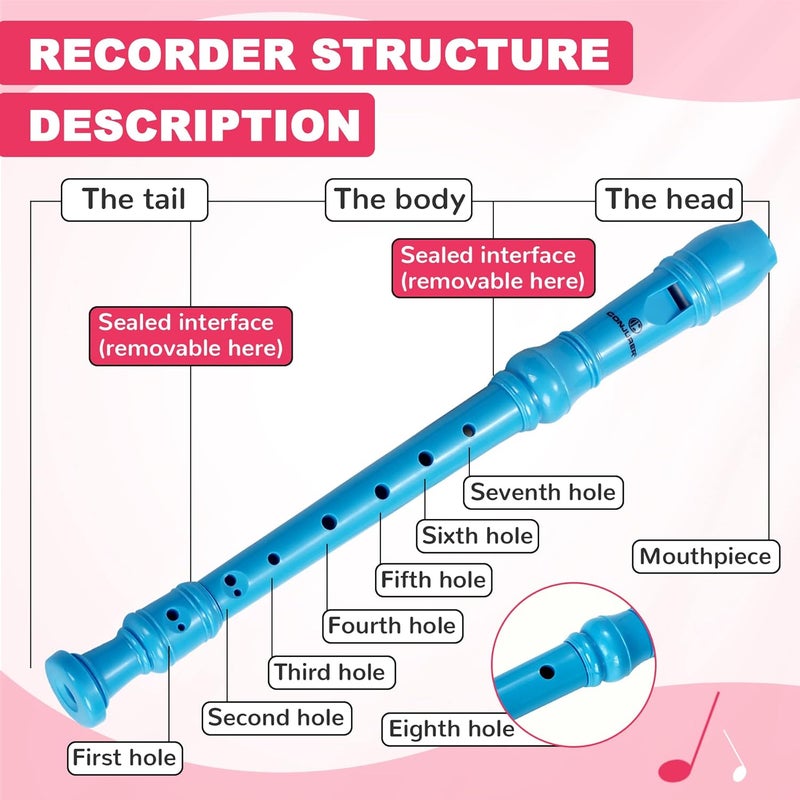CONJURER Soprano Recorder Instrument for Kids&Student - German Fingering 8 Hole Flute ABS Descant Recorders for Beginners with Cleaning Rod and Bag, Blue - Image 2